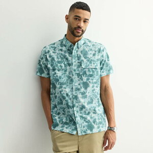 �\�m�} �����Y �g�b�v�X T�V���c �_�E�� Men'sonoma Goods For Life Outdoor Short Sleeve Button-Down Shirt Earthy Aqua Wave �A�N�A