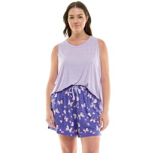 �N���t�g���o���[ ���f�B�[�X �A���_�[�E�F�A �i�C�g�E�F�A �V���[�g�p���c Women's Croft & Barrow Lush Luxe 2-Piece Pajama Tank Top and Pajama Shortset Delta Butterflies