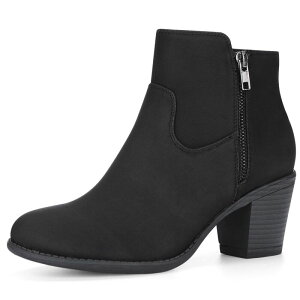 �A���O�� �P�[ ���f�B�[�X �V���[�Y �u�[�c�E���C���u�[�c �A���N�� �q�[�� ALLEGRA K Women's's Low Chunky Heel Side Zipper Ankle Booties Black �u���b�N