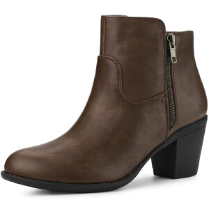 �A���O�� �P�[ ���f�B�[�X �V���[�Y �u�[�c�E���C���u�[�c �A���N�� �q�[�� ALLEGRA K Women's's Low Chunky Heel Side Zipper Ankle Booties Brown �u���E��