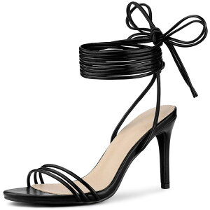 �A���O�� �P�[ ���f�B�[�X �V���[�Y �p���v�X �T���_�� ���[�X �q�[�� ALLEGRA K Women'strappy Lace Up Slingback Open Toe Stiletto Heel Sandals Black �u���b�N
