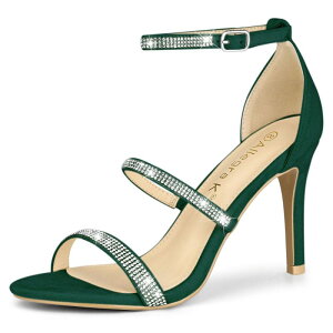 �A���O�� �P�[ ���f�B�[�X �V���[�Y �p���v�X �T���_�� �A���N�� �q�[�� ALLEGRA K Women's Rhinestone Ankle Strap Stiletto Higheelsandals Green �O���[��