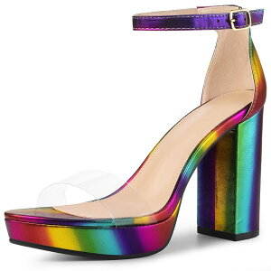 AO P[ fB[X V[Y pvX vbgtH[ vg T_ q[ ALLEGRA K Women's Printed Clear Platform Chunky Heel Sandals Colorful