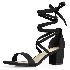 AO P[ fB[X V[Y pvX T_ [X q[ ALLEGRA K Women's Open Toe Lace Up Mid Chunky Heeled Sandals Black ubN