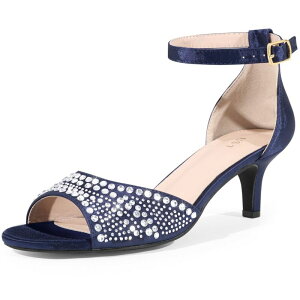 �A���O�� �P�[ ���f�B�[�X �V���[�Y �p���v�X �T���_�� �T�e�� �A���N�� �q�[�� ALLEGRA K Women's Rhinestone Satin Ankle Strap Kitten Heel Sandals Navy Blue �l�C�r�[