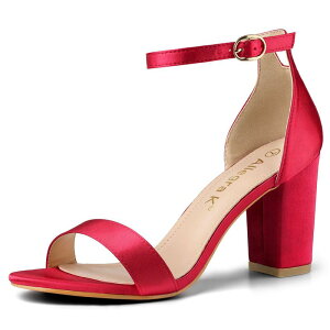 �A���O�� �P�[ ���f�B�[�X �V���[�Y �p���v�X �T���_�� �T�e�� �A���N�� �q�[�� ALLEGRA K Women'satin Open Toe Ankle Strap Chunky Heelsandals Red ���b�h