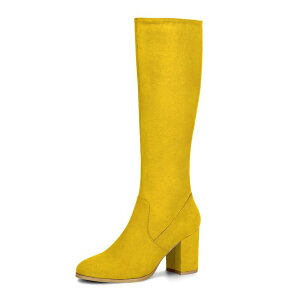 �A���O�� �P�[ ���f�B�[�X �V���[�Y �u�[�c�E���C���u�[�c �q�[�� ALLEGRA K Women'side Zipper Chunky Heel Knee High Boots Yellow �C�G���[
