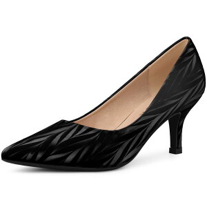 yz AO P[ fB[X pvX V[Y Women's Pointed Toe Leaves Print Slip on Kitten Heel Pumps Black