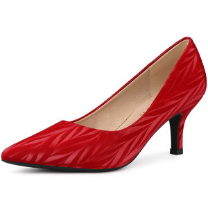 yz AO P[ fB[X pvX V[Y Women's Pointed Toe Leaves Print Slip on Kitten Heel Pumps Red