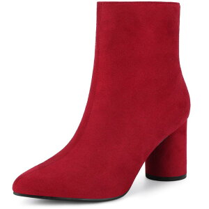 �A���O�� �P�[ ���f�B�[�X �V���[�Y �u�[�c�E���C���u�[�c �A���N�� �q�[�� ALLEGRA K Women's Pointy Toe Side Zip Block Heel Ankle Boots Red ���b�h
