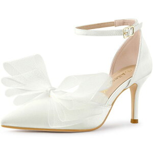 �A���O�� �P�[ ���f�B�[�X �V���[�Y �p���v�X �A���N�� �q�[�� ALLEGRA K Women's Bow Tie Ankle Strap Stiletto Higheels Pumps White �z���C�g
