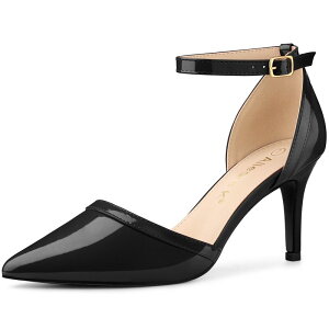 �A���O�� �P�[ ���f�B�[�X �V���[�Y �p���v�X �A���N�� �q�[�� ALLEGRA K Women's Pointed Toe Stiletto Higheel Pumps Ankle Strap Wedding Bridal Evening Party Dresshoes Black �u���b�N