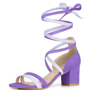�A���O�� �P�[ ���f�B�[�X �V���[�Y �p���v�X �T���_�� ���[�X �q�[�� ALLEGRA K Women's Open Toe Color Block Heelace Up Sandals Purple �p�[�v��