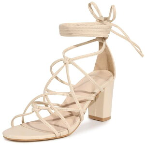 yz AO P[ fB[X pvX V[Y Women's Lace Up Strappy Heel Chunky Heel Sandals Beige