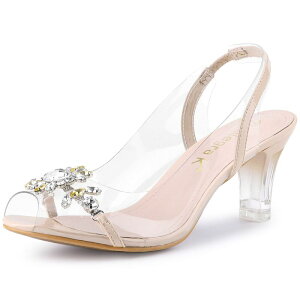 【送料無料】 アレグラ ケー レディース パンプス シューズ Women's Clear Slingback Flower Rhinestone Peep Toe Heels Sandals Beige