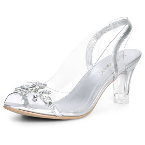 �A���O�� �P�[ ���f�B�[�X �V���[�Y �p���v�X �T���_�� �q�[�� ALLEGRA K Women's Clear Slingback Flowerhinestone Peep Toe Heelsandalsilver �V���o�[