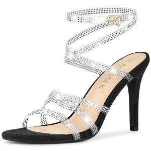 �A���O�� �P�[ ���f�B�[�X �V���[�Y �p���v�X �N���A�X�g���b�v �T���_�� �q�[�� ALLEGRA K Women's Elegant Rhinestone Clear Strappy Stiletto Heelsandals Over 3 Inch Party Shoes Black �u���b�N