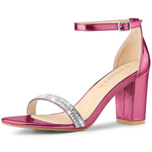 �A���O�� �P�[ ���f�B�[�X �V���[�Y �p���v�X �T���_�� �A���N�� �q�[�� ALLEGRA K Women's Rhinestone Ankle Strap Chunky Heelsandals Hot Pink �s���N