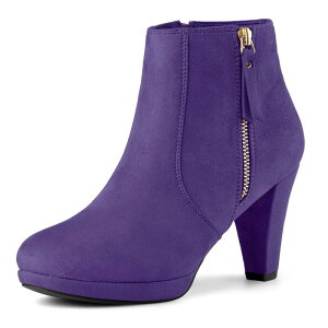 yz AO P[ fB[X u[cECu[c V[Y Women's Side Zip Low Platform Chunky Heel Ankle Booties Purple