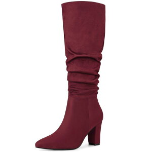 �A���O�� �P�[ ���f�B�[�X �V���[�Y �u�[�c�E���C���u�[�c �q�[�� ALLEGRA K Women'slouch Pointed Toe Chunky Heel Knee High Boots Burgundy �o�[�K���f�B