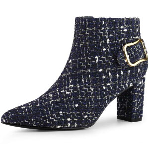 �A���O�� �P�[ ���f�B�[�X �V���[�Y �u�[�c�E���C���u�[�c �A���N�� �q�[�� ALLEGRA K Women's Plaid Pointed Toe Chunky Heels Ankle Boots Blue �u���[
