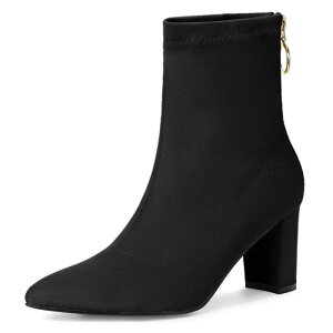 �A���O�� �P�[ ���f�B�[�X �V���[�Y �u�[�c�E���C���u�[�c �A���N�� �q�[�� ALLEGRA K Women's Pointed Toe Zipper Chunky Heels Ankle Boots Black �u���b�N