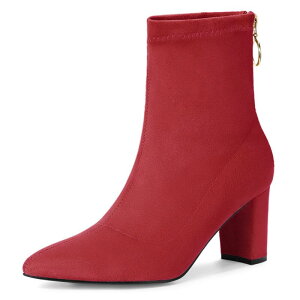 �A���O�� �P�[ ���f�B�[�X �V���[�Y �u�[�c�E���C���u�[�c �A���N�� �q�[�� ALLEGRA K Women's Pointed Toe Zipper Chunky Heels Ankle Boots Red ���b�h