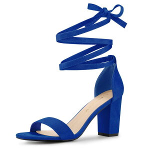 �A���O�� �P�[ ���f�B�[�X �V���[�Y �p���v�X �T���_�� �A���N�� ���[�X �q�[�� ALLEGRA K Women's Lace Up and Ankle Strap Chunky Heel Sandals Deep Blue �u���[