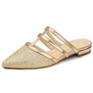 �A���O�� �P�[ ���f�B�[�X �V���[�Y �T���_�� ALLEGRA K Women's Glitter Pointed Toe Flats Mules Gold �S�[���h