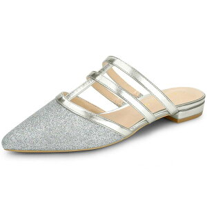 �A���O�� �P�[ ���f�B�[�X �V���[�Y �T���_�� ALLEGRA K Women's Glitter Pointed Toe Flats Mulesilver �V���o�[