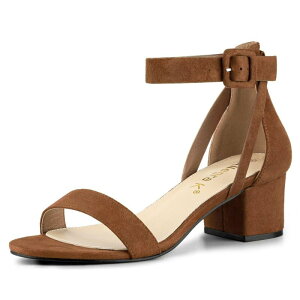 �A���O�� �P�[ ���f�B�[�X �V���[�Y �p���v�X �T���_�� �A���N�� �q�[�� ALLEGRA K Women's Ankle Strap Block Low Heel Sandals with Open Toe and Adjustable Buckle Brown �u���E��