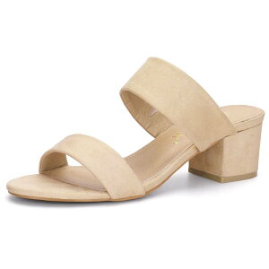 yz AO P[ fB[X T_ V[Y Women's Dual Straps Mid Chunky Heel Slide Sandals Beige