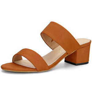 yz AO P[ fB[X T_ V[Y Women's Dual Straps Mid Chunky Heel Slide Sandals Orange
