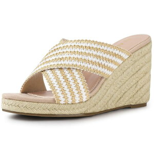 yz AO P[ fB[X T_ V[Y Women's Crisscross Strap Platform Wedge Sandals Beige