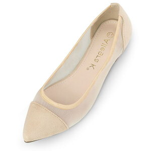 yz AO P[ fB[X T_ V[Y Women's Pointed Toe Slip On Mesh Flats Beige