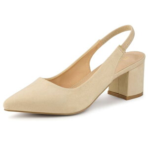 yz AO P[ fB[X pvX V[Y Women's Pointed Toe Block Heel Pumps Slingback Heels Beige