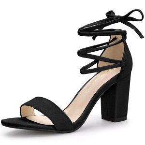 �A���O�� �P�[ ���f�B�[�X �V���[�Y �p���v�X �T���_�� �q�[�� ALLEGRA K Women's Tie Up Strappy Heels Chunky Higheelsandal Black �u���b�N