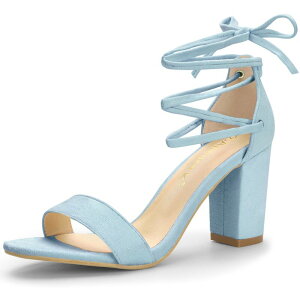 �A���O�� �P�[ ���f�B�[�X �V���[�Y �p���v�X �T���_�� �q�[�� ALLEGRA K Women's Tie Up Strappy Heels Chunky Higheelsandal Sky Blue �u���[