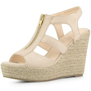 【送料無料】 アレグラ ケー レディース サンダル シューズ Women's Wedges Zipper Sandals Platform Wedges Heels Sandals Beige