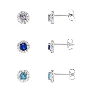 yz v[Y fB[X sAXECO ANZT[ PRIMROSE Fine Silver Plated Multi Color Cubic Zirconia Gemstone Stud Earring Trio Set Silver Tone