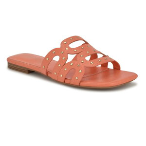 yz iCEFXg fB[X T_ V[Y Nine West Slip-On Square Toe Women's Flat Sandals Orange