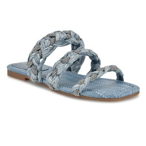 �i�C���E�F�X�g ���f�B�[�X �V���[�Y �T���_�� Nine West Women's Qazz Slip-On Square Toe Flat Sandals Light Blue �u���[