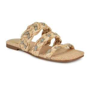 yz iCEFXg fB[X T_ V[Y Nine West Women's Qazz Slip-On Square Toe Flat Sandals Light Natural