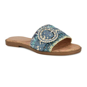 yz iCEFXg fB[X T_ V[Y Nine West Poland Open Toe Slip-On Women's Casual Flat Sandals Blue Cream Multi