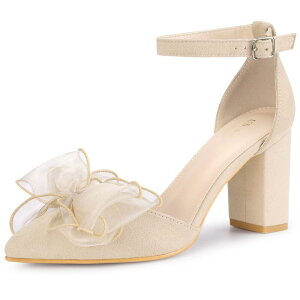 【送料無料】 アレグラ ケー レディース パンプス シューズ Women's Bow Heels Closed Toe Chunky Heel Pumps Sandals Beige