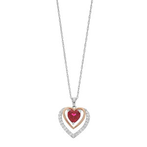 Aufbh fB[X ANZT[ lbNXE`[J[Ey_ggbv [X Unbranded Two Tone Sterling Silver Lab-Created Ruby & Lab-Created Sapphire Heart Pendant Necklace Two Tone Vo[