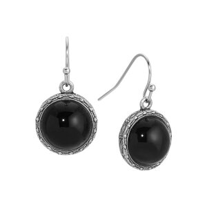 1928 fB[X ANZT[ sAXECO 1928 Round Simulated Stone Wire Drop Earrings Black ubN
