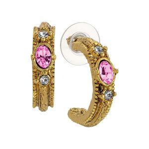 1928 ���f�B�[�X �A�N�Z�T���[ �s�A�X�E�C�������O 1928 Gold Tone Oval Crystal Hoop Earrings Pink �s���N