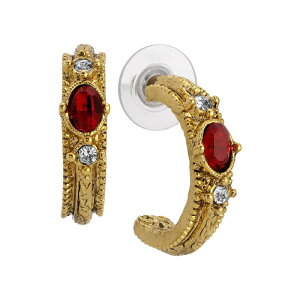 1928 ���f�B�[�X �A�N�Z�T���[ �s�A�X�E�C�������O 1928 Gold Tone Oval Crystal Hoop Earrings Red ���b�h