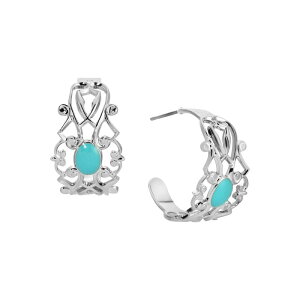 1928 fB[X ANZT[ sAXECO 1928 Silver Tone Filigree with Enamel Oval Hoop Earrings Turquoise ^[RCY